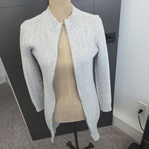 Light Gray Zip-Front Women's Sweater Cardigan